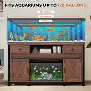 Hawsaiy  Fish Tank Stand with Power Outlet, Fits Up to 100 Gallon Aquarium, 800 lbs Capacity, Sliding Barn Doors, Adjustable Shelves, Storage for Fish Supplies, ETL Certified, Brown