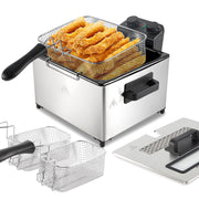 Kerilyn 5L Deep Fryer with Basket, 1700W Electric Deep Fryer with Time & Temperature Control for Home Use, 3 Frying Baskets, Lid with View Window and Odor Free Filter, Stainless Steel, Dishwasher Safe