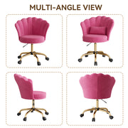 Hawsaiy Shell Back Home Office Chair with Lumbar Pillow, Modern Upholstered Desk Chair with Gold Metal Base, Swivel Adjustable Computer Chair for Home Office