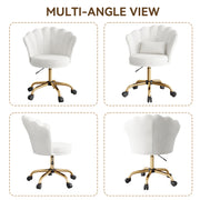 Hawsaiy Shell Back Home Office Chair with Lumbar Pillow, Modern Upholstered Desk Chair with Gold Metal Base, Swivel Adjustable Computer Chair for Home Office
