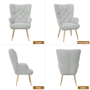 Nalupatio Mid Century Modern Velvet Accent Chair, Tufted Button Wingback Chair, Upholstered Armchair with Metal Legs, High Back Side Chair for Living Room Bedroom, Grey