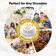 Hawsaiy 350PCS Gold Disposable Dinnerware Set for 50 Guests, Lace Design Plastic Plate Sets, Gold Silverware, Cups & Napkins – Party Supplies for Weddings, Birthdays, Holidays