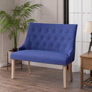 Nalupatio 50IN Loveseat Settee Bench 2-Seat Sofa,Upholstered Linen Fabric High-Back Couch Vintage Wood Legs for Living Room Bedroom Office Entryway Blue