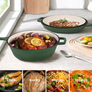 Hawsaiy Enameled Cast Iron Skillets, 2-in-1 Cast Iron Dutch Oven Pot with Lid Set, 3QT Dutch Oven + 1.5QT Skillet for Frying, Baking, Stewing, Grilling