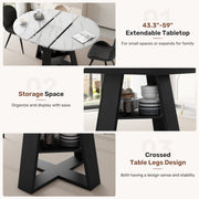 Hawsaiy Extendable Round to Oval Dining Table Set for 4–6, Space-Saving Wooden Table with Hidden Storage, Expandable Dining Table with Upholstered Chairs