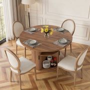 Hawsaiy Round Dining Table for 2 with Sliding Door Storage Base, Space-Saving Waterproof Scratch-Resistant Wood Top, Modern Farmhouse Kitchen Table