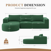 Luxanimarion Modular Sectional Sofa with L-Shape Chaise,Cloud Sectional Modern Sleeper Couch with Deep Seat,Sponge Compression Sofas No Assembly Required (Beige-Corduroy Fabric)