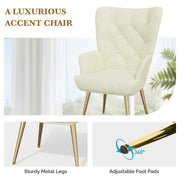 Nalupatio Mid Century Modern Velvet Accent Chair, Tufted Button Wingback Chair, Upholstered Armchair with Metal Legs, High Back Side Chair for Living Room Bedroom, Grey