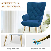 Nalupatio Mid Century Modern Velvet Accent Chair, Tufted Button Wingback Chair, Upholstered Armchair with Metal Legs, High Back Side Chair for Living Room Bedroom, Grey