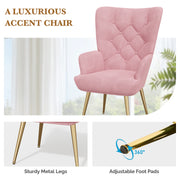 Nalupatio Mid Century Modern Velvet Accent Chair, Tufted Button Wingback Chair, Upholstered Armchair with Metal Legs, High Back Side Chair for Living Room Bedroom, Grey