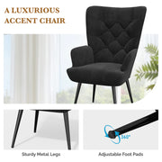 Nalupatio Mid Century Modern Velvet Accent Chair, Tufted Button Wingback Chair, Upholstered Armchair with Metal Legs, High Back Side Chair for Living Room Bedroom, Grey