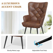 Nalupatio Mid Century Modern Velvet Accent Chair, Tufted Button Wingback Chair, Upholstered Armchair with Metal Legs, High Back Side Chair for Living Room Bedroom, Grey