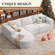 Luxanimarion Modular Sectional Sofa with L-Shape Chaise,Cloud Sectional Modern Sleeper Couch with Deep Seat,Sponge Compression Sofas No Assembly Required (Beige-Corduroy Fabric)