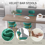 Hwawsaiy Counter Height Bar Stools Set of 2, Velvet Ergonomic Modern Counter Stool with Back, 25.9 inch Seat Height Comfy Bar Chairs with Powder Sprayed Golden Metal Legs, Grey