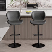 Nalupatio Swivel Bar Stools Set of 2,PU Leather Upholstered Barstools with Back & Footrest, Seat Adjustable Height 22.2-31IN Counter Height Bar Chairs for Bar Kitchen Island,Whiskey Brown