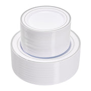Hawsaiy 100/200PCS Disposable Plastic Plates Set, White Plates with Gold Rim, 7 Inch & 10 Inch Party Dinner Plates, BPA Free, Food Grade, Heavy Duty, Reusable