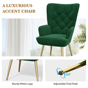 Nalupatio Mid Century Modern Velvet Accent Chair, Tufted Button Wingback Chair, Upholstered Armchair with Metal Legs, High Back Side Chair for Living Room Bedroom, Grey