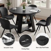 Hawsaiy Extendable Round to Oval Dining Table Set for 4–6, Space-Saving Wooden Table with Hidden Storage, Expandable Dining Table with Upholstered Chairs