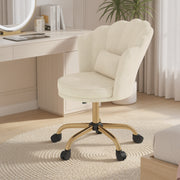 Hawsaiy Shell Back Home Office Chair with Lumbar Pillow, Modern Upholstered Desk Chair with Gold Metal Base, Swivel Adjustable Computer Chair for Home Office