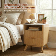 Hawsaiy Nightstand Set of 1/2 with Charging Station, Bedside Table with Drawer & Shelf, Mid Century Modern End Table for Bedroom, Wood Side Table with USB Ports & Outlet