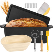 Hawsaiy 3.2 QT Cast Iron Bread Baking Dutch Oven with Lid & Accessories Set, Rectangular Non-Stick Bread Pan with Handles, Suitable for All Stoves, Baking Stewing Roasting
