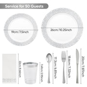 Hawsaiy 350PCS Gold Embossed Disposable Dinnerware Set, Plastic Plates & Cups with Napkins & Cutlery, BPA Free, Reusable Party Tableware for Wedding, Birthday, Holiday