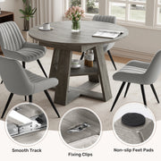 Hawsaiy Extendable Round to Oval Dining Table Set for 4–6, Space-Saving Wooden Table with Hidden Storage, Expandable Dining Table with Upholstered Chairs