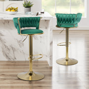 Hawsaiy Modern Velvet Bar Stool Set of 2/4 with Woven Back and Footrest for Kitchen, Bar, and Dining Spaces