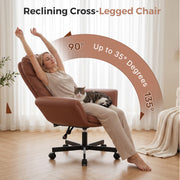 Hawsaiy Criss Cross Office Chair with Flip-Up Arms, Ergonomic Cross Legged Desk Chair, PU Leather Executive Computer Chair, 135° Reclining Plush Cushion, Pet-Friendly