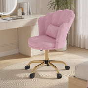 Hawsaiy Shell Back Home Office Chair with Lumbar Pillow, Modern Upholstered Desk Chair with Gold Metal Base, Swivel Adjustable Computer Chair for Home Office