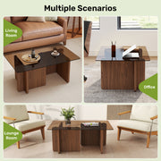 Hawsaiy Modern Glass Coffee Table with Wooden Base, Stylish End Table for Living Room & Office, Natural(23.6