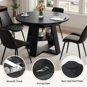 Hawsaiy Extendable Round to Oval Dining Table Set for 4–6, Space-Saving Wooden Table with Hidden Storage, Expandable Dining Table with Upholstered Chairs