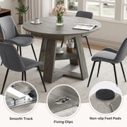 Hawsaiy Extendable Round to Oval Dining Table Set for 4–6, Space-Saving Wooden Table with Hidden Storage, Expandable Dining Table with Upholstered Chairs