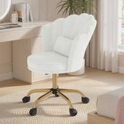 Hawsaiy Shell Back Home Office Chair with Lumbar Pillow, Modern Upholstered Desk Chair with Gold Metal Base, Swivel Adjustable Computer Chair for Home Office
