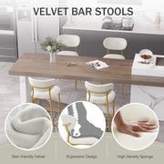 Hwawsaiy Counter Height Bar Stools Set of 2, Velvet Ergonomic Modern Counter Stool with Back, 25.9 inch Seat Height Comfy Bar Chairs with Powder Sprayed Golden Metal Legs, Grey