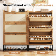 Hawsaiy Slim Entryway Shoe Storage Cabinet with 2/3 Flip Drawers, Narrow Freestanding Shoe Organizer Holds 16–20 Pairs, Space-Saving Wooden Shoe Rack for Hallway, Foyer