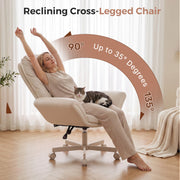 Hawsaiy Criss Cross Office Chair with Flip-Up Arms, Ergonomic Cross Legged Desk Chair, PU Leather Executive Computer Chair, 135° Reclining Plush Cushion, Pet-Friendly