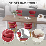 Hwawsaiy Counter Height Bar Stools Set of 2, Velvet Ergonomic Modern Counter Stool with Back, 25.9 inch Seat Height Comfy Bar Chairs with Powder Sprayed Golden Metal Legs, Grey