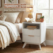 Hawsaiy Nightstand Set of 1/2 with Charging Station, Bedside Table with Drawer & Shelf, Mid Century Modern End Table for Bedroom, Wood Side Table with USB Ports & Outlet