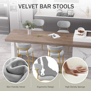 Hwawsaiy Counter Height Bar Stools Set of 2, Velvet Ergonomic Modern Counter Stool with Back, 25.9 inch Seat Height Comfy Bar Chairs with Powder Sprayed Golden Metal Legs, Grey