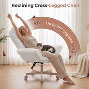 Hawsaiy Criss Cross Office Chair with Flip-Up Arms, Ergonomic Cross Legged Desk Chair, PU Leather Executive Computer Chair, 135° Reclining Plush Cushion, Pet-Friendly
