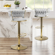 Hawsaiy Modern Velvet Bar Stool Set of 2/4 with Woven Back and Footrest for Kitchen, Bar, and Dining Spaces