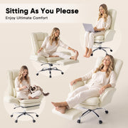 Hawsaiy Cross Legged Office Chair with Flip Armrests，Big and Tall Executive Office Chair, 135° Reclining Criss Cross Chair with Footrest & Lumbar Pillow