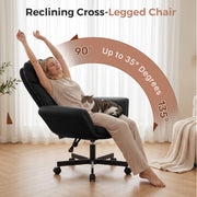 Hawsaiy Criss Cross Office Chair with Flip-Up Arms, Ergonomic Cross Legged Desk Chair, PU Leather Executive Computer Chair, 135° Reclining Plush Cushion, Pet-Friendly