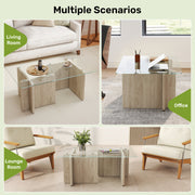 Hawsaiy Modern Glass Coffee Table with Wooden Base, Stylish End Table for Living Room & Office, Natural(23.6