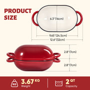 Hawsaiy 2 QT Oval Dutch Oven for Bread Baking, Enameled Cast Iron Bread Pot with Lid & Heat-Resistant Oven Mitts
