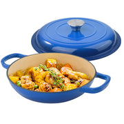 Kerilyn 3 Quart Enameled Shallow Cast Iron Dutch Oven with Lid, Dual Handles Dutch Pots for Cooking, Stewing, Heavy-Duty & Nonstick, Oven Safe up to 500° F, Works on All Stovetops, Dark Blue