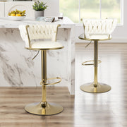 Hawsaiy Modern Velvet Bar Stool Set of 2/4 with Woven Back and Footrest for Kitchen, Bar, and Dining Spaces
