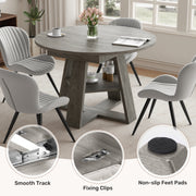 Hawsaiy Extendable Round to Oval Dining Table Set for 4–6, Space-Saving Wooden Table with Hidden Storage, Expandable Dining Table with Upholstered Chairs