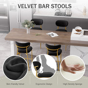 Hwawsaiy Counter Height Bar Stools Set of 2, Velvet Ergonomic Modern Counter Stool with Back, 25.9 inch Seat Height Comfy Bar Chairs with Powder Sprayed Golden Metal Legs, Grey